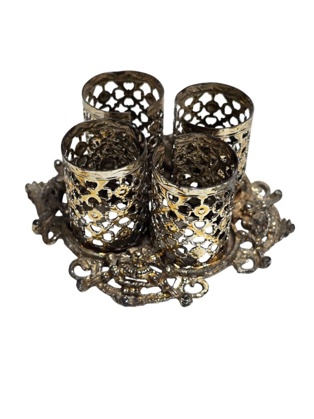Vintage 1970's Silvertone Filigree 4 Lipstick Holder